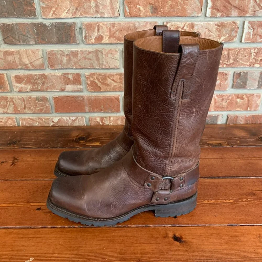 Frye Harness Mahogany Brown Leather Biker Motorcycle Western Boots Size 9 D - Picture 5 of 16